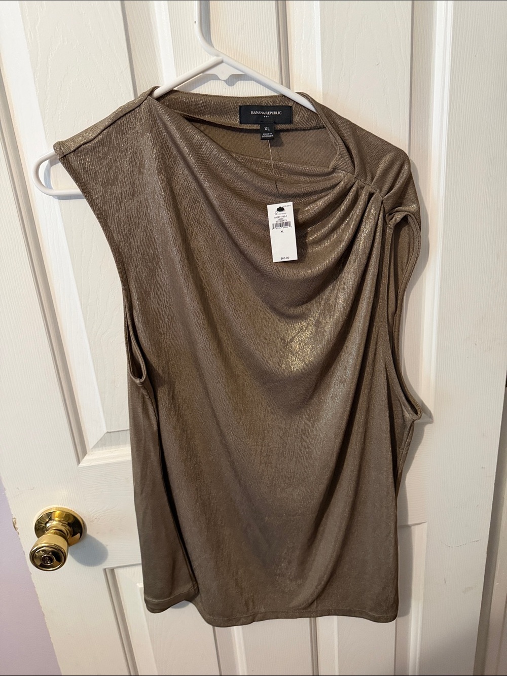 Banana Republic Metallic Taupe Sleeveless Drape Top